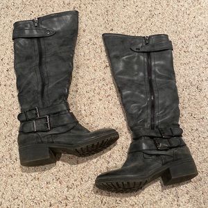 Grey Faux Leather Riding Boots